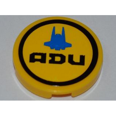 yellow tile round 2 x 2 with interceptor shuttle outline and adu pattern sticker - set 7066
