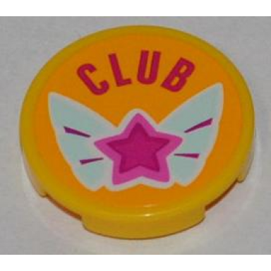 yellow tile round 2 x 2 with club and magenta star on butterfly wings pattern sticker - set 3063