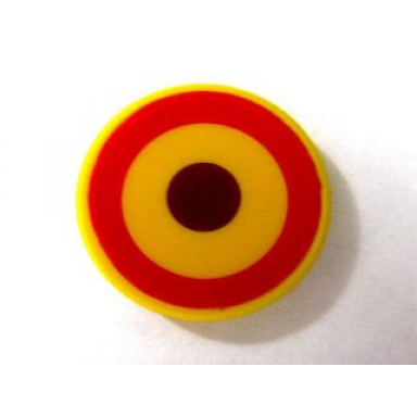 yellow tile round 2 x 2 with roundel red circle and reddish brown dot pattern sticker - set 4778