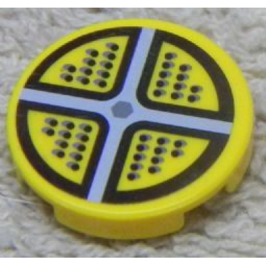 yellow tile round 2 x 2 with gray cross and black points pattern sticker - set 5973