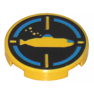 yellow tile round 2 x 2 with submarine on black background pattern