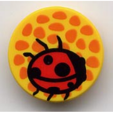 yellow tile round 2 x 2 with orange spots flower center and red ladybug pattern