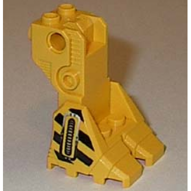 yellow support foot platform with black danger stripes and silver hose pattern on both sides robot diver