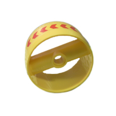 yellow cylinder 4 x 4 x 1 2 3 with pin holes and center bar with red chevrons left pattern sticker - set 7776
