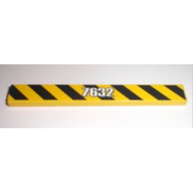 yellow tile 1 x 8 with white 7632 on black and yellow danger stripes pattern sticker - set 7632