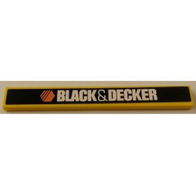 yellow tile 1 x 8 with black decker logo pattern sticker - set 8143