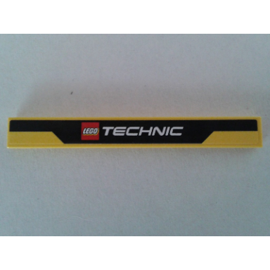 yellow tile 1 x 8 with lego technic logo on black stripe pattern sticker - set 8053