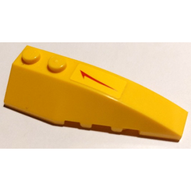 yellow wedge 6 x 2 right with red swoosh with tick pointing towards sloped side pattern sticker - sets 7660 7877