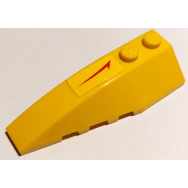 yellow wedge 6 x 2 left with red swoosh with tick pointing towards sloped side pattern sticker - sets 7660 7877
