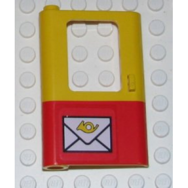 yellow door 1 x 4 x 5 train left thin support at bottom with red bottom half and mail envelope pattern sticker - sets 7722 7819