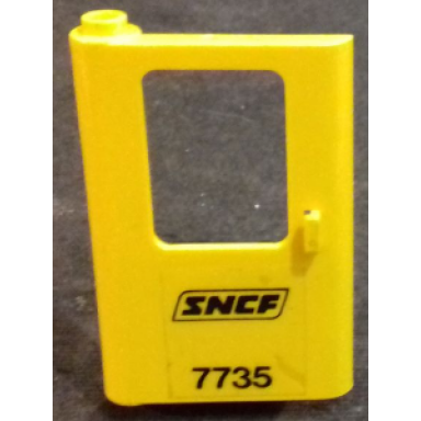 yellow door 1 x 4 x 5 train left thin support at bottom with black sncf 7735 pattern sticker - set 7735