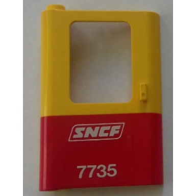 yellow door 1 x 4 x 5 train left thin support at bottom with red bottom half and white sncf 7735 pattern sticker - set 7735