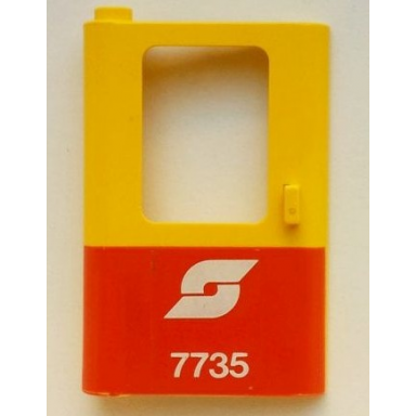 yellow door 1 x 4 x 5 train left thin support at bottom with red bottom half and white austrian railways logo 7735 pattern sticker - set 7735