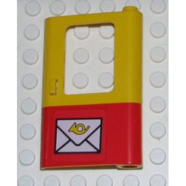 yellow door 1 x 4 x 5 train right thin support at bottom with red bottom half and mail envelope pattern sticker - sets 7722 7819