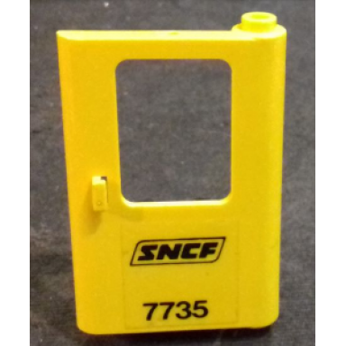 yellow door 1 x 4 x 5 train right thin support at bottom with black sncf 7735 pattern sticker - set 7735