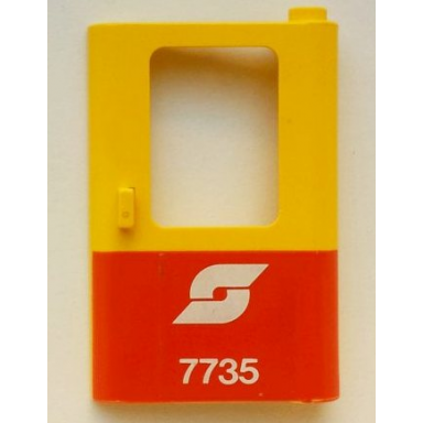 yellow door 1 x 4 x 5 train right thin support at bottom with red bottom half and white austrian railways logo 7735 pattern sticker - set 7735