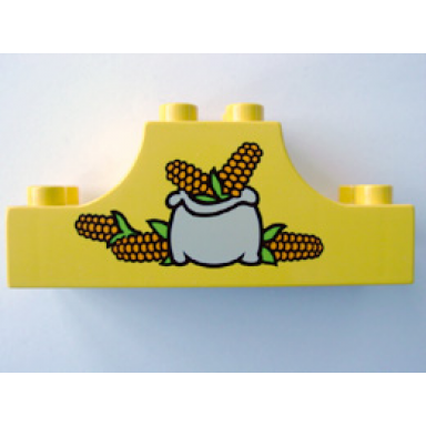 yellow duplo brick 2 x 6 x 2 arch inverted double with light gray sack of corn pattern