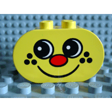 yellow duplo brick 2 x 4 x 2 rounded ends with freckle face pattern