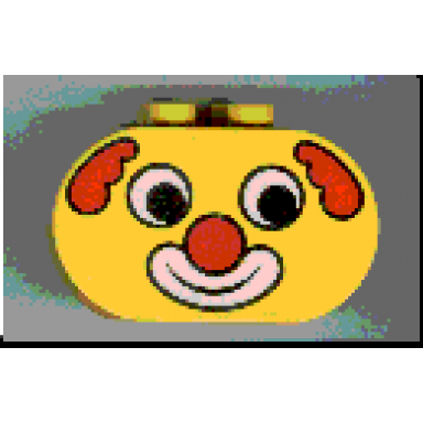 yellow duplo brick 2 x 4 x 2 rounded ends with clown face pattern