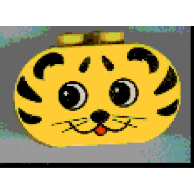 yellow duplo brick 2 x 4 x 2 rounded ends with tiger face pattern