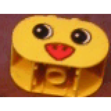 yellow duplo brick 2 x 4 x 2 rounded ends with bird face pattern