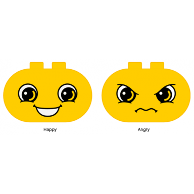 yellow duplo brick 2 x 4 x 2 rounded ends with faces happy angry pattern