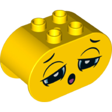 yellow duplo brick 2 x 4 x 2 rounded ends with tired face and sleeping face on reverse pattern