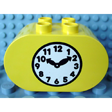 yellow duplo brick 2 x 4 x 2 rounded ends with clock pattern
