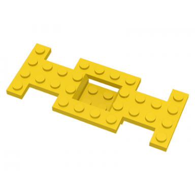 yellow vehicle base 4 x 10 x 2 3 with 2 x 2 recessed center with smooth underside no center hole