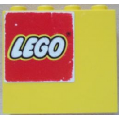 yellow panel 1 x 4 x 3 - solid studs with lego logo pattern upper left sticker - set 6692