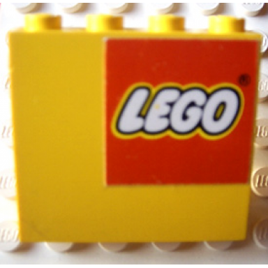 yellow panel 1 x 4 x 3 - solid studs with lego logo pattern upper right sticker - sets 1525 6692