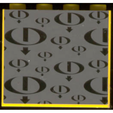 yellow panel 1 x 4 x 3 - hollow studs with black gravity games logo repeating on dark gray background pattern sticker - set 3585