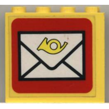 yellow panel 1 x 4 x 3 with mail envelope pattern sticker - set 6651