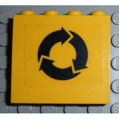 yellow panel 1 x 4 x 3 with recycling arrows black pattern sticker - set 4555