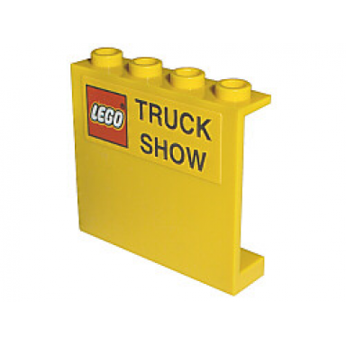 yellow panel 1 x 4 x 3 with lego logo with black border and truck show pattern sticker - set 10156