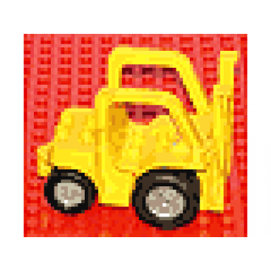 yellow duplo forklift truck with large and small black wheels