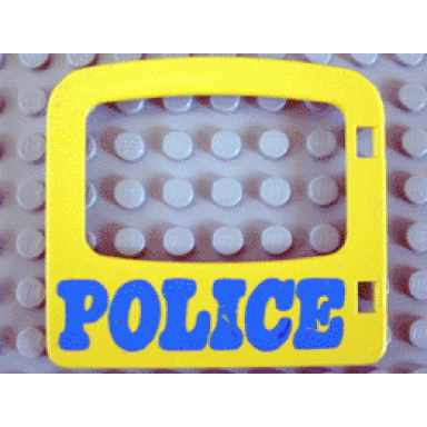 yellow duplo door window pane 1 x 4 x 3 with single pane and interior top clip with blue police pattern