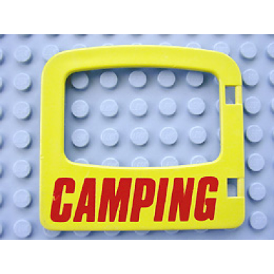 yellow duplo door window pane 1 x 4 x 3 with single pane and interior top clip with red camping pattern