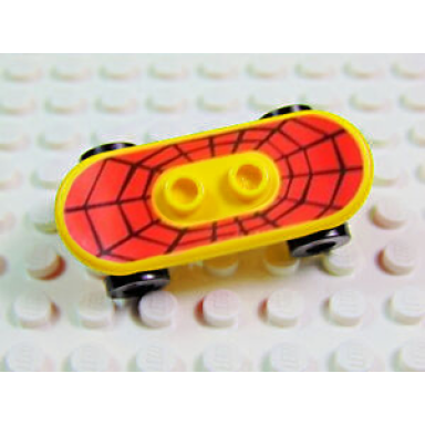 yellow minifigure utensil skateboard deck with black web on red background pattern sticker with black wheels 42511pb02 2496 - set 4853