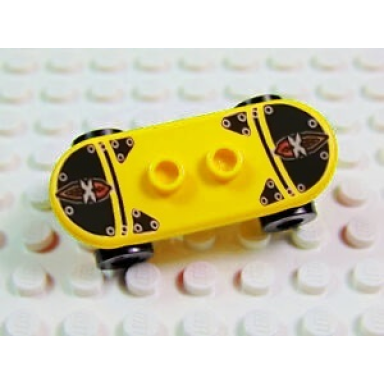 yellow minifigure utensil skateboard deck with island xtreme stunts logo black grip tape and rivets pattern sticker with black wheels 42511pb22 2496 - set 6738