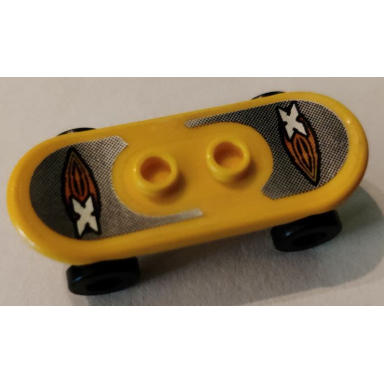 yellow minifigure utensil skateboard deck with island xtreme stunts logo on black and silver grip tape pattern sticker with black wheels 42511pb31 2496 - set 6738