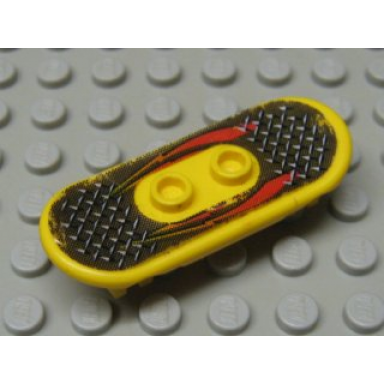 yellow minifigure utensil skateboard deck with red lightning and tread plate pattern sticker - set 6734
