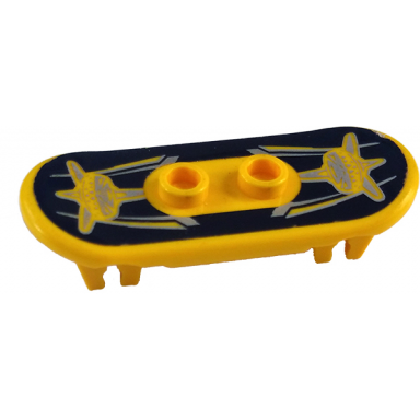 yellow minifigure utensil skateboard deck with silver shark on black background pattern sticker - set 6738