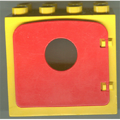 yellow duplo door window frame 2 x 4 x 3 flat front surface with red door window with porthole 4253 4248