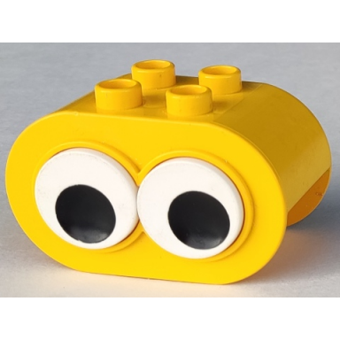 yellow duplo brick 2 x 4 x 2 rounded ends with moving black and white eyes