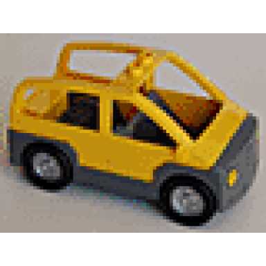 yellow duplo car with 2 studs on roof dark bluish gray base