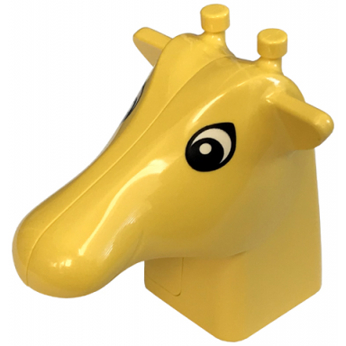 yellow duplo figure head animal 2 x 2 base giraffe head with black and white eyes pattern