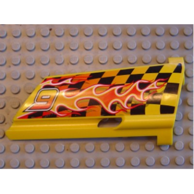 yellow technic panel fairing 20 large long small hole side a with 9 and flame pattern sticker - set 8376