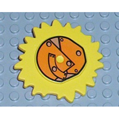 yellow duplo sun metal design with light brown center pattern little robots