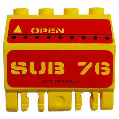 yellow panel 2 x 4 x 3 1 3 with double locking 2 fingers hinge with sub 76 and open pattern stickers - set 7776